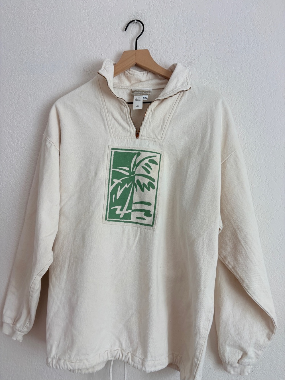 Coldwater Creek Cream Half-Zip Sweatshirt with Palm Tree Graphic - Picture 11 of 12